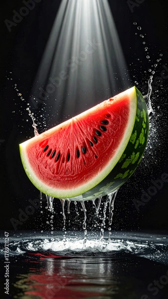 Fototapeta Juicy Watermelon in Air with Elegant Splash