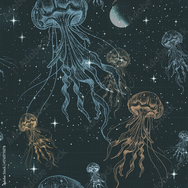Obraz Stellar jellyfish seamless pattern