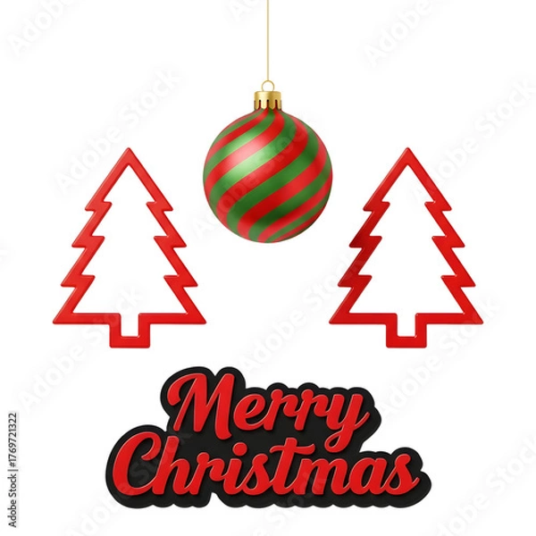 Fototapeta Festive christmas ornament and tree cutouts isolated on transparent background