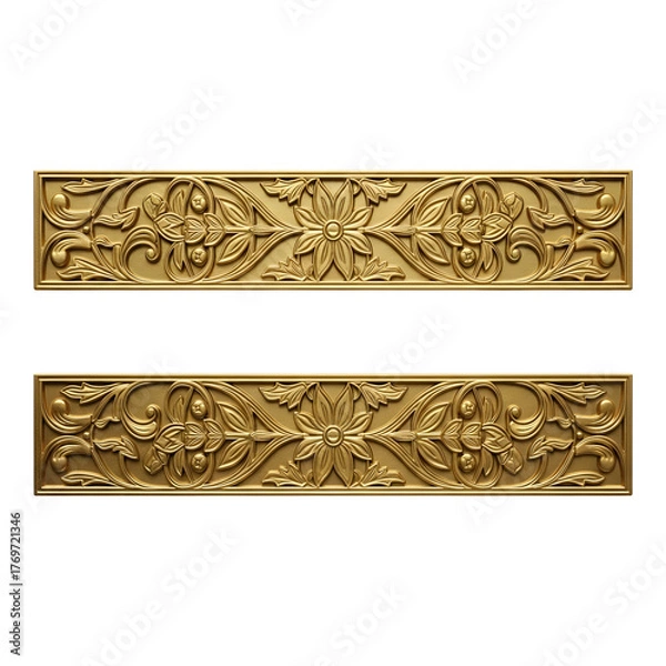 Fototapeta Ornate gold decorative border elements isolated on transparent background