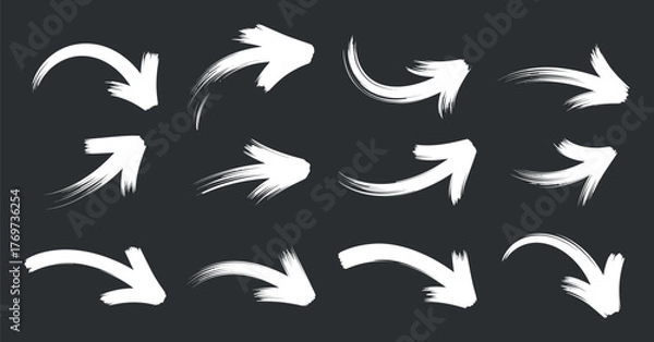 Fototapeta Paint Brush Stroke Arrow Set Vector Hand Drawn Direction Signs