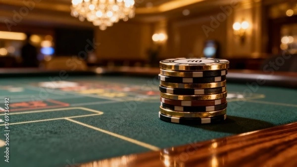 Fototapeta Feel the high-stakes drama of colorful chips on a gaming table