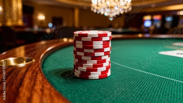 Fototapeta Unleash the thrill of poker chips stacked in a casino showdown