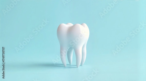 Fototapeta Healthy white tooth isolated on blue background, 3D render