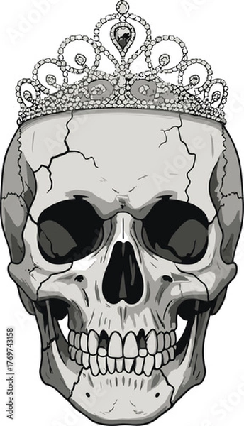 Obraz Elegant skull wearing jeweled crown, gothic royal illustration with dark vintage style