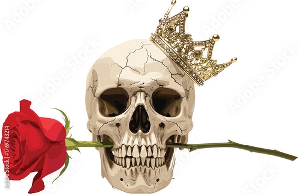 Obraz Golden crown skull with red rose in mouth, luxury gothic concept art