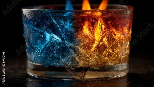 Fototapeta Fire and ice collide in a glass creating a mesmerizing contrast of elements