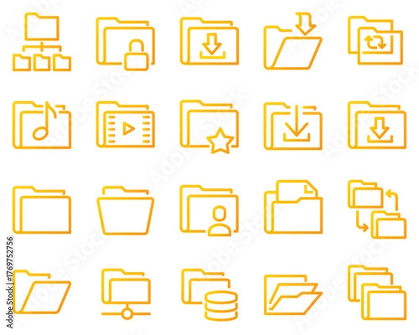 Fototapeta A simple set of vector line icons related to folders. Contains icons such as repository, sync, network folder and more	