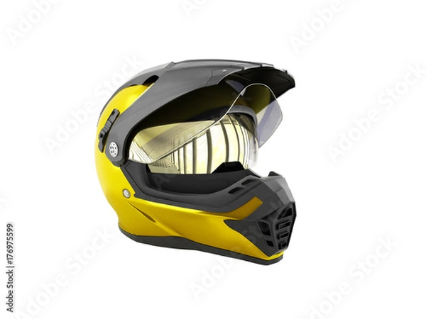 Fototapeta yellow motocross helmet 3d render on white no shadow