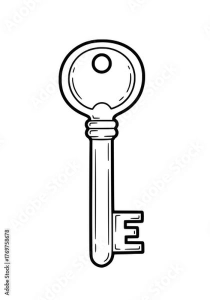Fototapeta Antique Key Symbol Design, Protection and Security in Hand-Drawn Illustration
