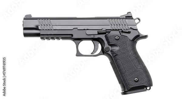 Fototapeta Detailed black handgun on transparent background
