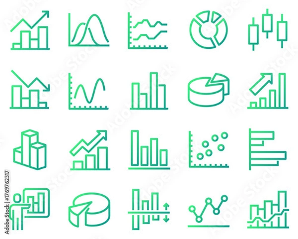 Fototapeta Simple vector line icon set with graph. Contains icons such as pie chart, graph, statistics, bar chart and more.	