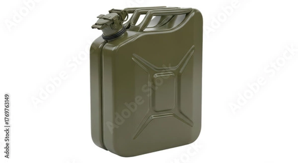 Obraz Olive green metal jerry can with handle and spout on transparent background