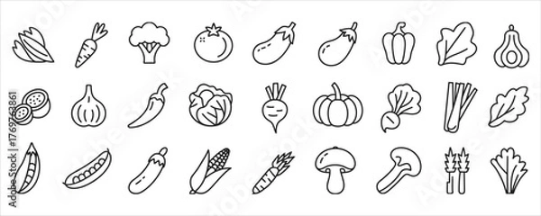 Fototapeta Fresh vegetable outline collection for healthy recipe concept and vegan lifestyle designs, offering versatile ingredients for creative culinary projects