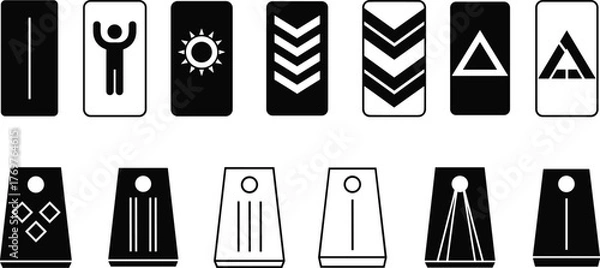 Fototapeta Symbol icon set, abstract shapes, black and white, geometric signs, minimal design, puzzle elements, mystery code, flat vector illustration