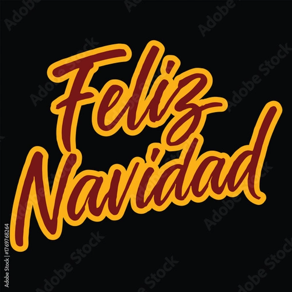 Obraz Feliz Navidad lettering spanish typography Merry Christmas Vector illustration for holidays festive design. Print