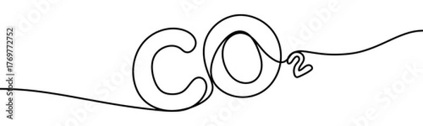 Fototapeta Word CO2, minimalist ecological and environmental concept symbol, continuous line design, isolated on transparent background, vector illustration
