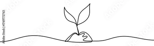 Obraz Plant Sprout growing from the Ground, continuous line design, isolated on transparent background, vector illustration