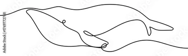 Obraz Whale in Water sign, minimalist ecological and environmental concept symbol, continuous line design, isolated on transparent background, vector illustration