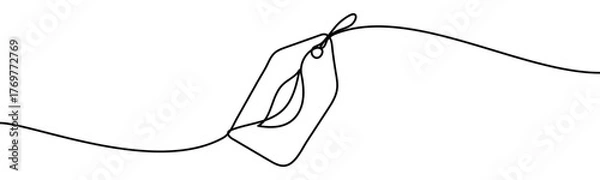 Obraz Clothing Tag with Plant Leaf, minimalist ecological and environmental concept symbol, continuous line design, isolated on transparent background, vector illustration