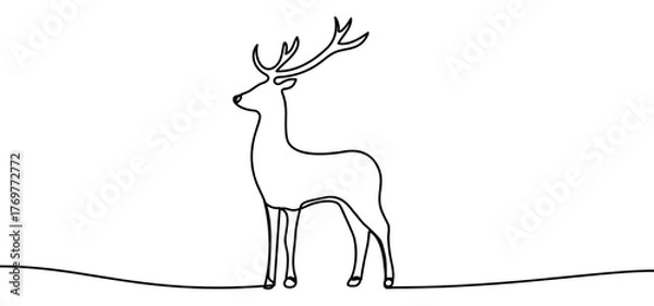 Fototapeta Wild Deer sign, minimalist ecological and environmental concept symbol, continuous line design, isolated on transparent background, vector illustration