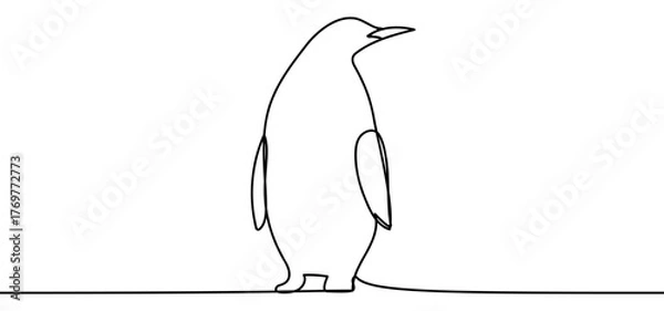 Fototapeta Penguin sign, minimalist ecological and environmental concept symbol, continuous line design, isolated on transparent background, vector illustration