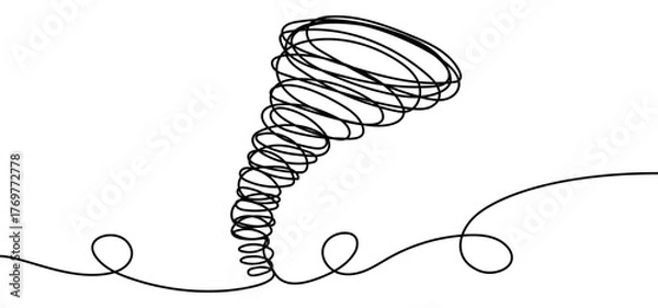 Fototapeta Tornado sign, minimalist ecological and environmental concept symbol, continuous line design, isolated on transparent background, vector illustration