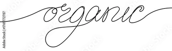 Fototapeta Word Organic sign, minimalist ecological and environmental concept symbol, continuous line design, isolated on transparent background, vector illustration