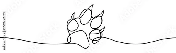 Obraz Wild Animal Paw Print, minimalist ecological and environmental concept symbol, continuous line design, isolated on transparent background, vector illustration