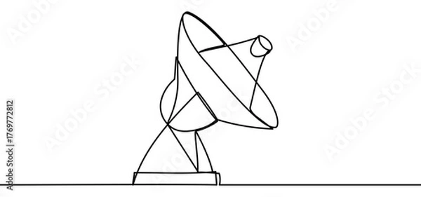 Obraz Satellite sign, minimalist ecological and environmental concept symbol, continuous line design, isolated on transparent background, vector illustration