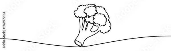 Fototapeta Broccoli sign, minimalist ecological and environmental concept symbol, continuous line design, isolated on transparent background, vector illustration