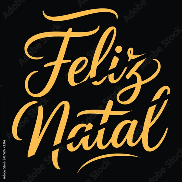 Obraz Feliz Natal lettering spanish typography Merry Christmas Vector illustration for holidays festive design. Print