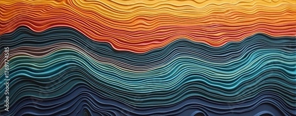 Fototapeta Vivid wavy lines blend warm and cool layers in flowing harmony