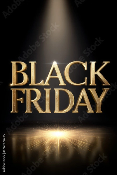 Fototapeta Stylish Black Friday background with metallic golden text and subtle lighting effects. Perfect for fashion brands, online stores, or luxury sale campaigns