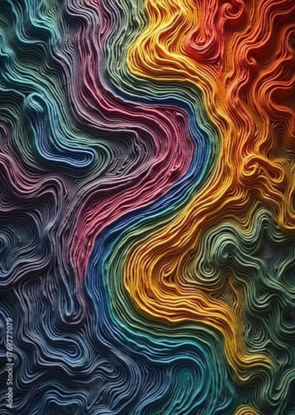 Fototapeta Vivid wavy lines blend warm and cool layers in flowing harmony