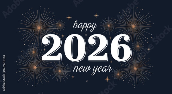 Fototapeta Celebrate 2026 with Sparkling New Year's Eve Fireworks Display Greeting Card