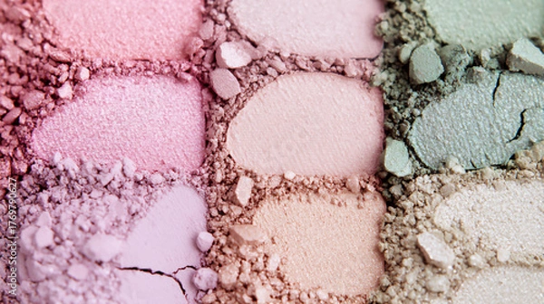 Fototapeta Colorful powdered eyeshadows scattered on a surface showcasing various shades and textures for beauty lovers