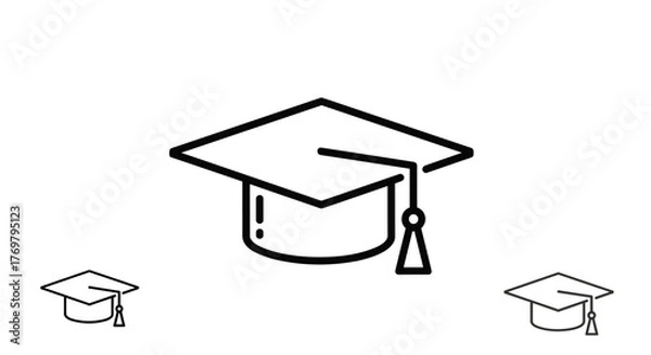 Fototapeta Graduation Cap Icon Set: A Collection of Simple, Ordered Line Art Illustrations of Mortarboards with Tassels, Perfect for Educational and Academic Themes, Presented on a Clean White Background for