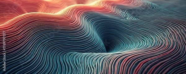 Fototapeta Vivid wavy lines blend warm and cool layers in flowing harmony