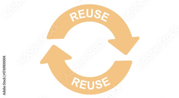 Fototapeta Circular economy concept with two arrows forming a circle and the word REUSE written on each arrow, symbolizing sustainability, recycling, and resource management. This graphic represents the