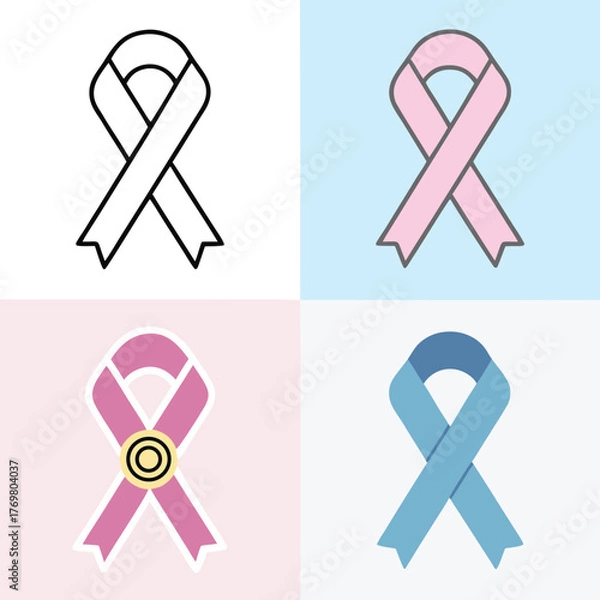 Obraz Set of four awareness ribbon icons in different styles and colors