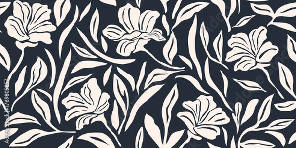 Fototapeta Vector Hand drawn flowers, seamless patterns with floral, botanical for fabric, textiles, clothing, wrapping paper, backdrop, banner, illustration, abstract backgrounds.
