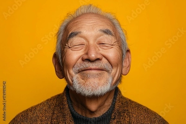 Obraz Elderly man smiling with eyes closed