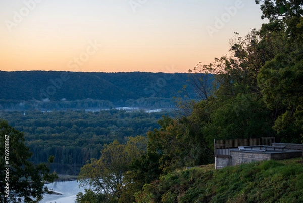Obraz River from Lookout with Fog and Cloud
