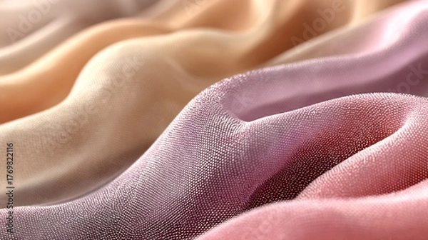 Fototapeta Close up of elegant silk fabric texture in pastel colors for fashion and textile design background material