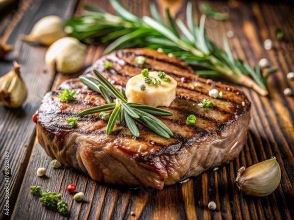 Obraz Grilled steak with rosemary and garlic butter