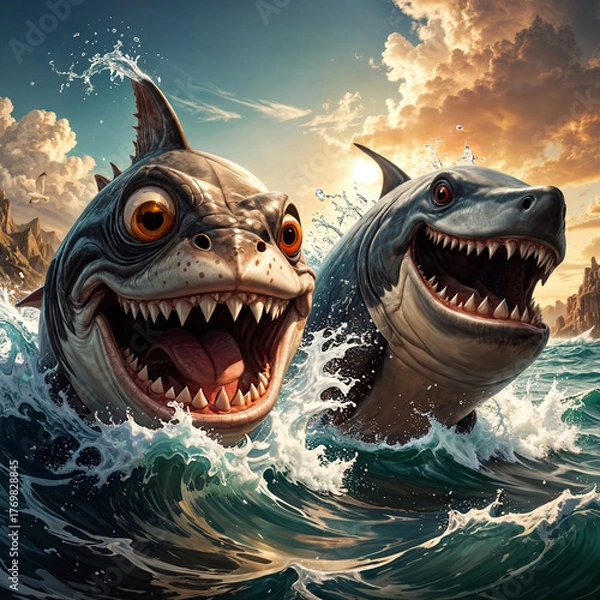 Obraz Cartoon sharks