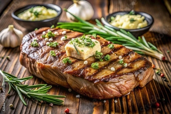Obraz Grilled steak with rosemary and garlic butter