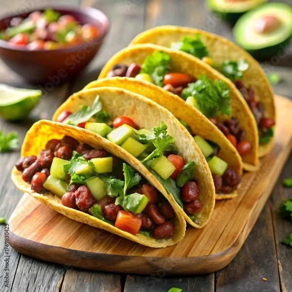 Obraz Vegan tacos with beans and avocado