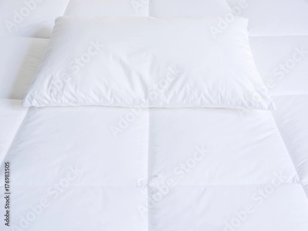 Obraz Closeup of white pillow and topper bed.